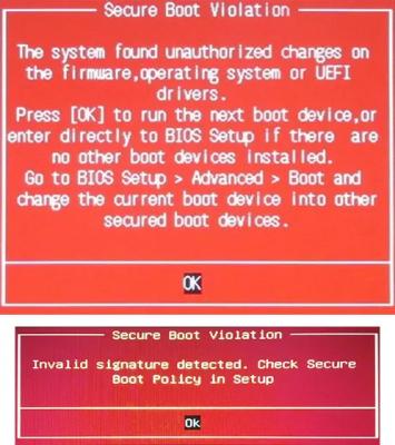Ошибка Secure Boot Violation — как исправить?