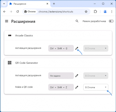 Горячие клавиши расширений Chrome — создание и изменение