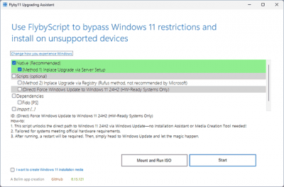 Flyby11 — простое обновление до Windows 11 24H2 на неподдерживаемом компьютере
